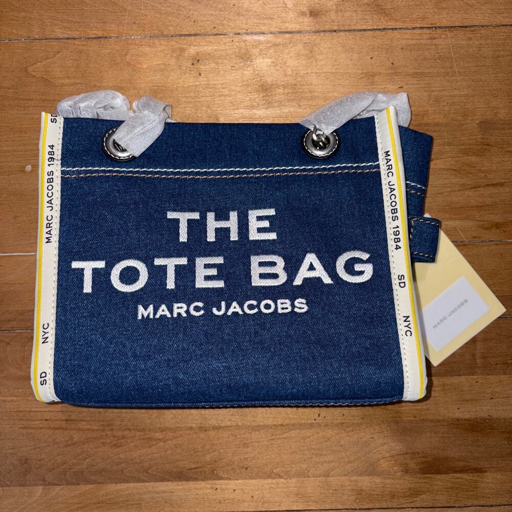 NWT Marc Jacobs The Denim Chain Small Tote Bag - Dark Wash Blue Casual